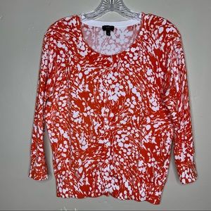 TALBOTS PIMA Cotton Orange & White Soft Cardigan 3/4 Sleeve Sweater, Medium